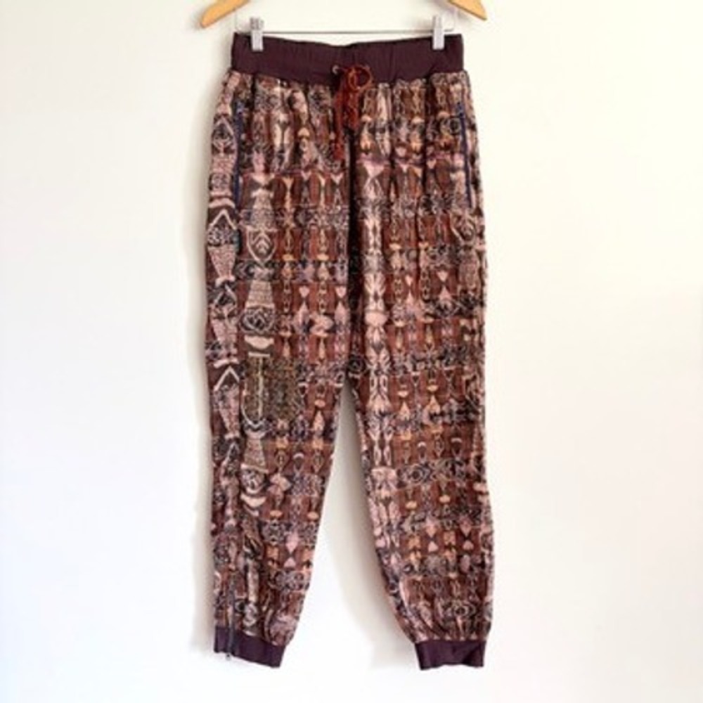 Ixchel Womens Ikat Geometric Jogger Pants Sz XL Boho Festival Brown Rust Cotton